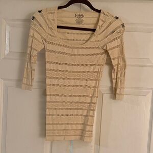Beige Striped Knit Top